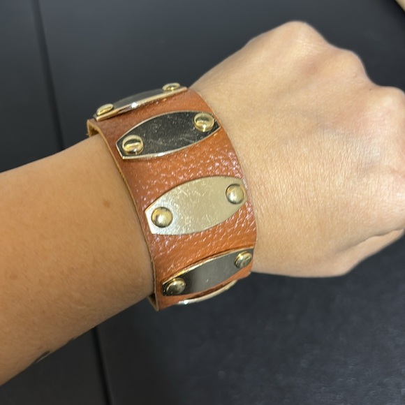 Jewelry - Gold Studded Brown Leather Bracelet